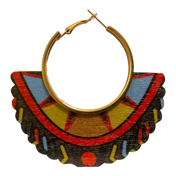 Gold and Red Hoop Earrings - Picture 2 of 3